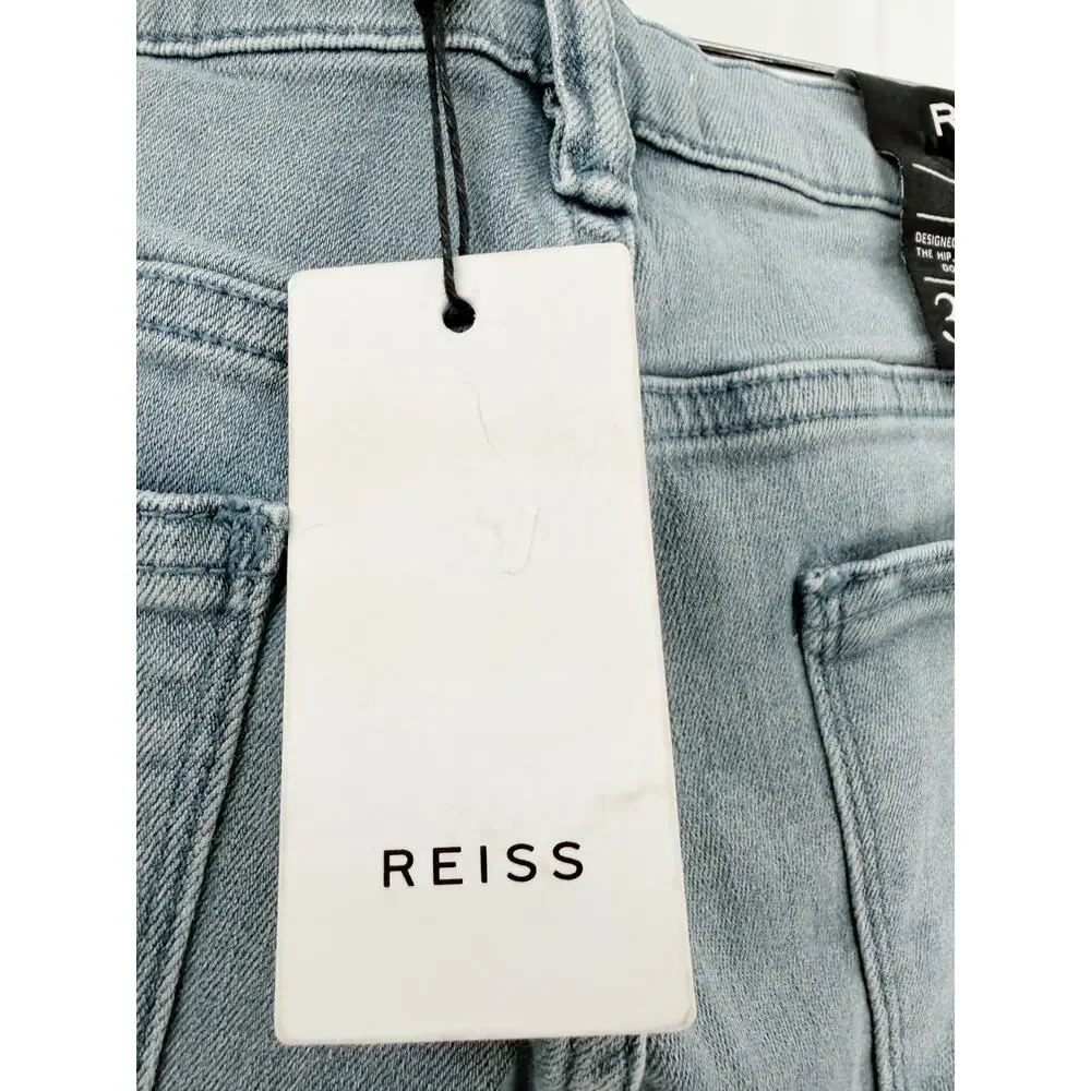 REISS Mason Jeans Size 30 Waist NEW $245 Mid Blue Jersey Stretch Tapered Slim